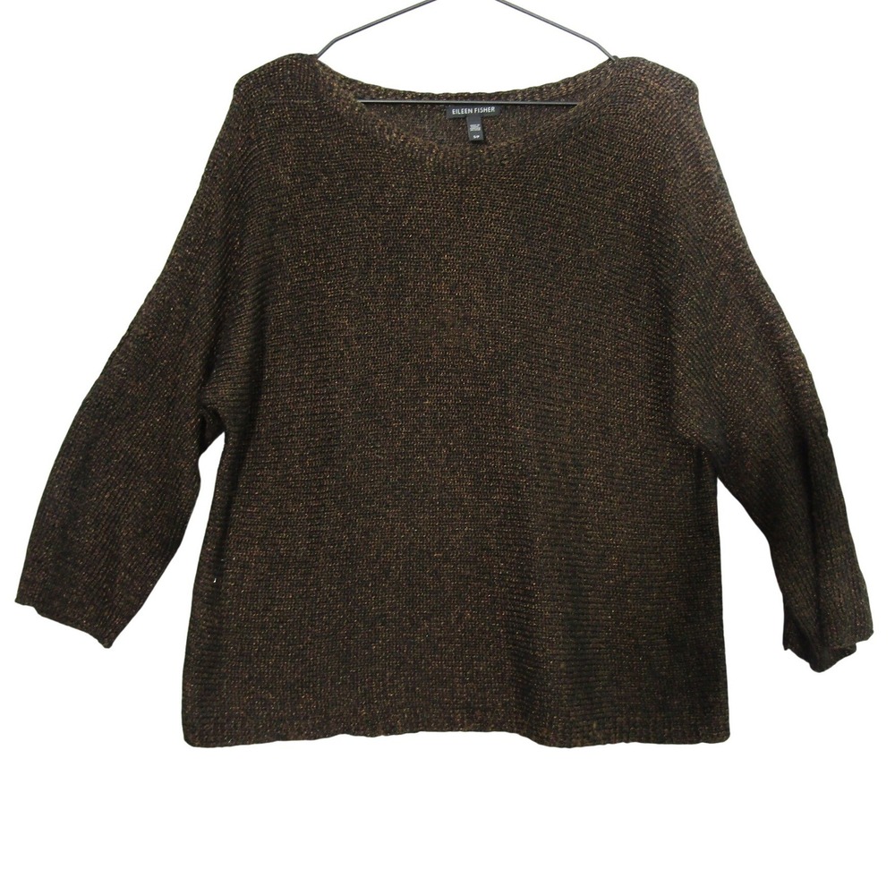Eileen Fisher Sweater Womens S/P Bronze Metallic Shimmer Boat Neck Boxy